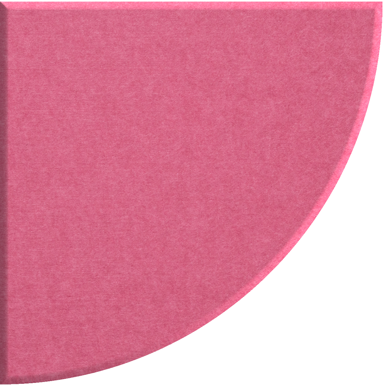 Pink quarter circle tile with curved edge and textured surface.