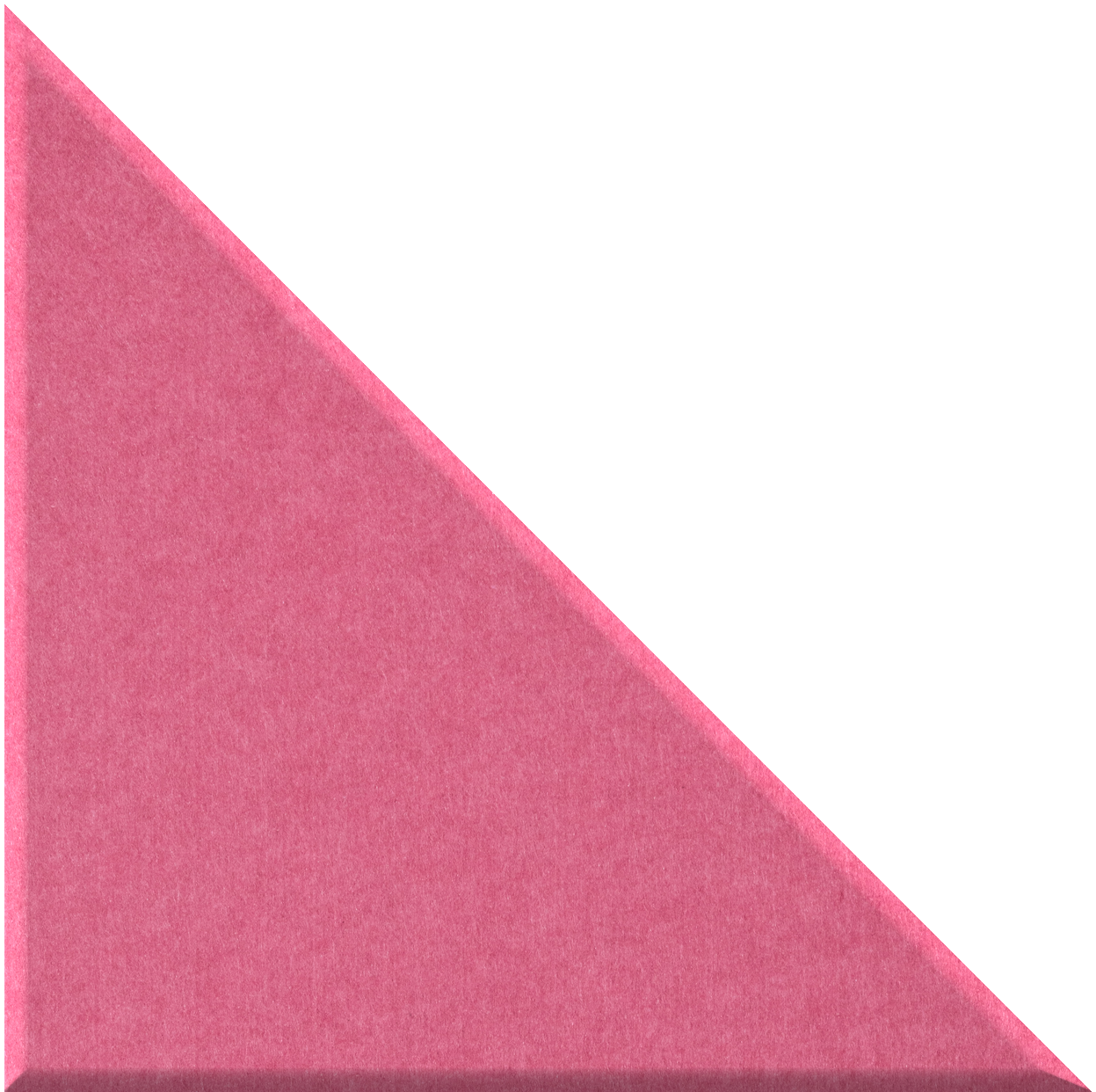 Pink right-angled triangle tile with textured surface.