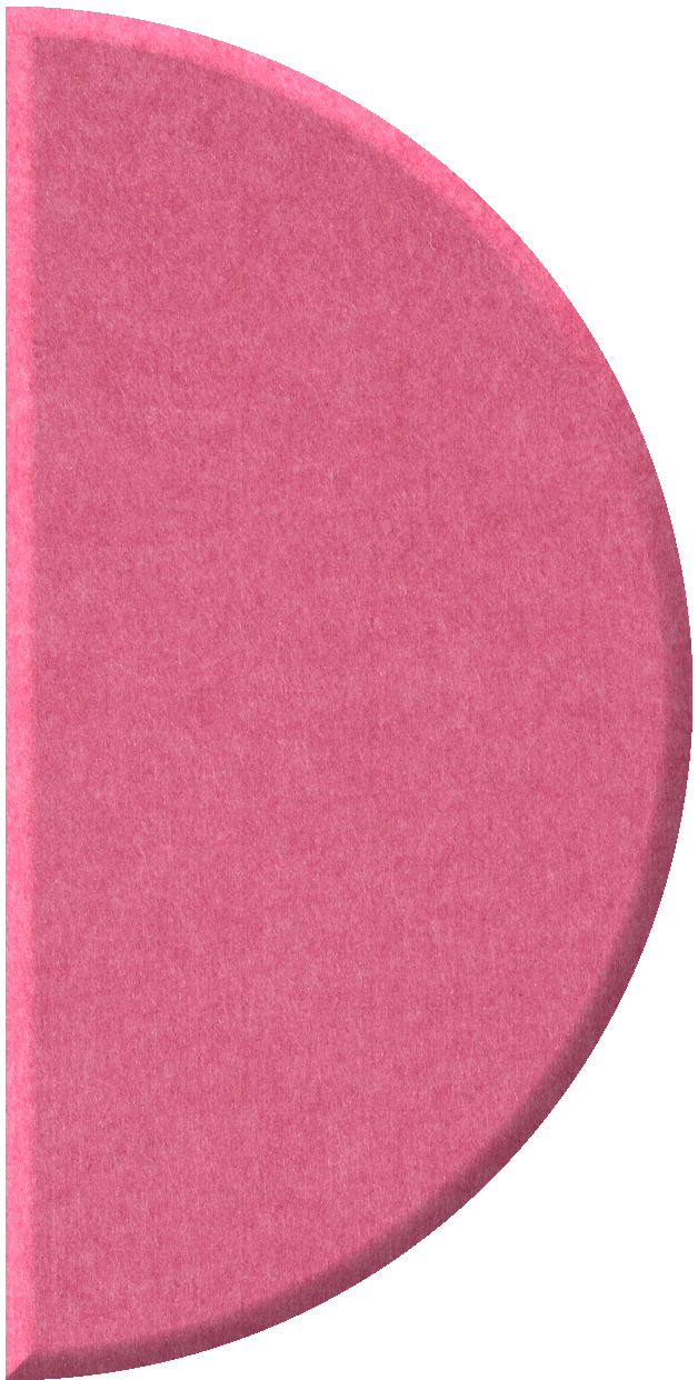 Pink half-circle tile with curved edge and textured surface.