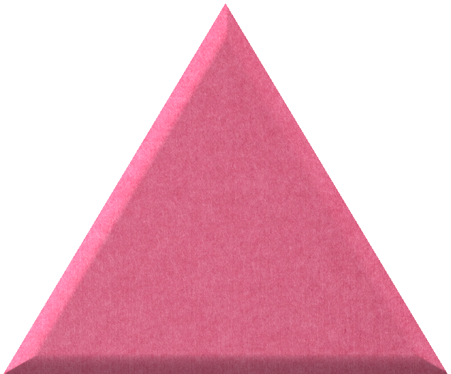 Pink triangle tile with three-dimensional beveled edges and textured surface.