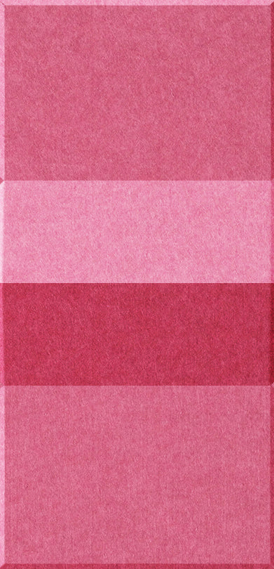Four rectangular tiles in varying shades of pink, ranging from mauve to deep red.