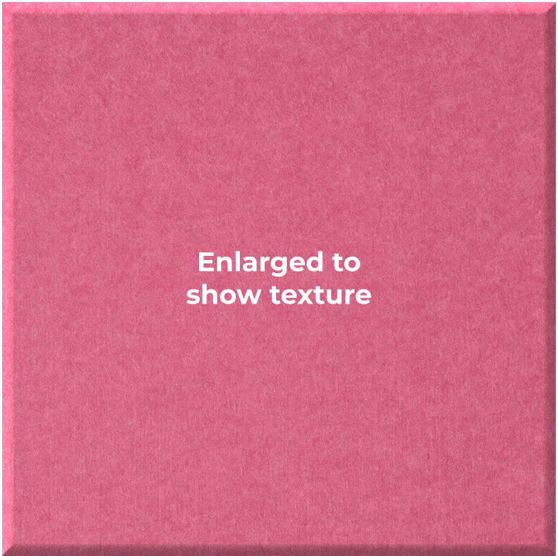 A square pink textured surface with centered white text reading 'Enlarged to show texture'.