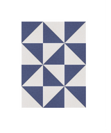 Geometric textile with navy and cream triangular pattern arranged in a pinwheel grid design.