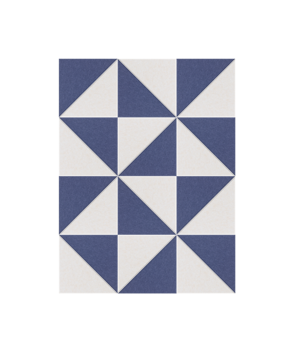 Geometric textile with navy and cream triangular pattern arranged in a pinwheel grid design.