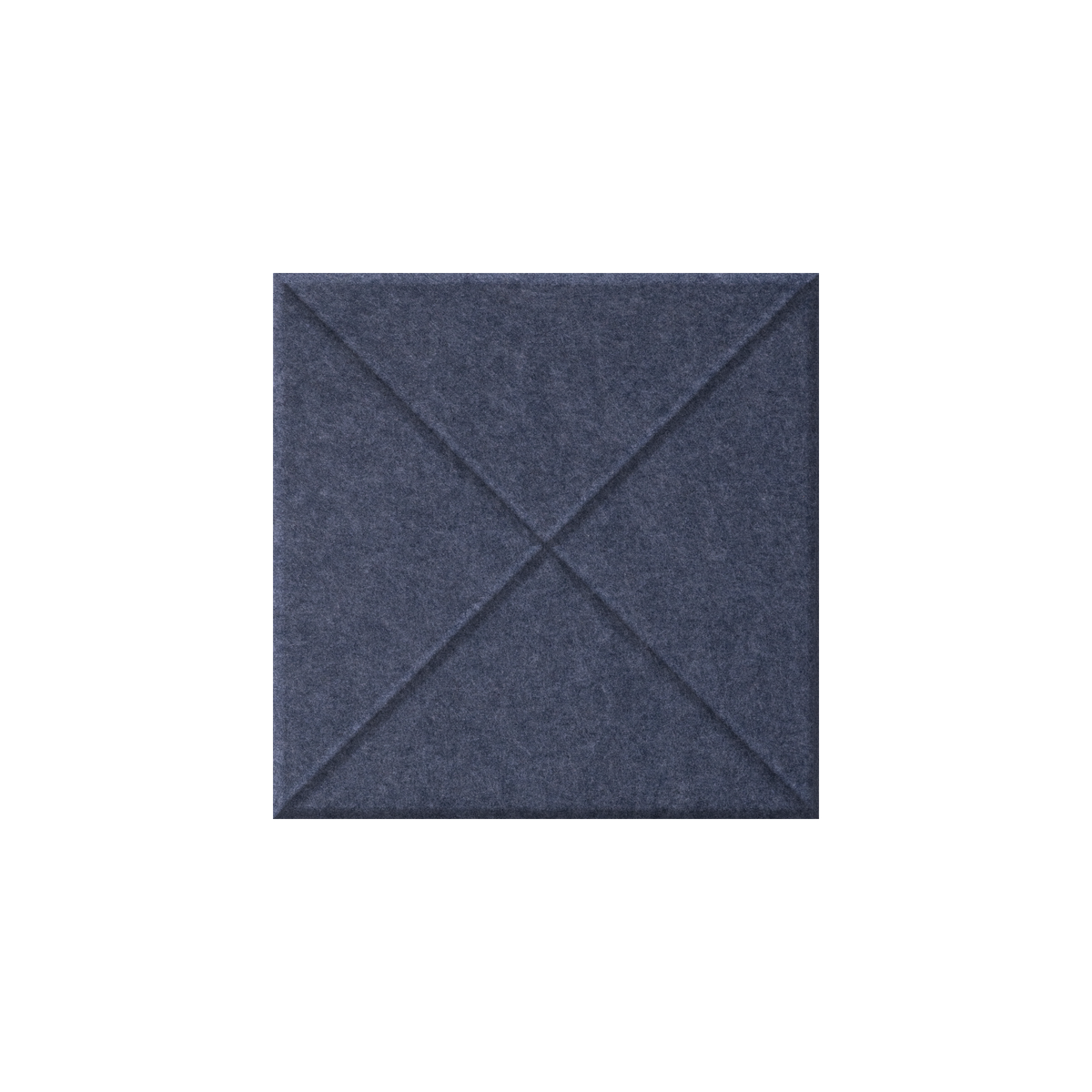 A square dark blue-gray felt acoustic panel with stitched diagonal lines forming an X pattern in the center, shown against a plain white background.