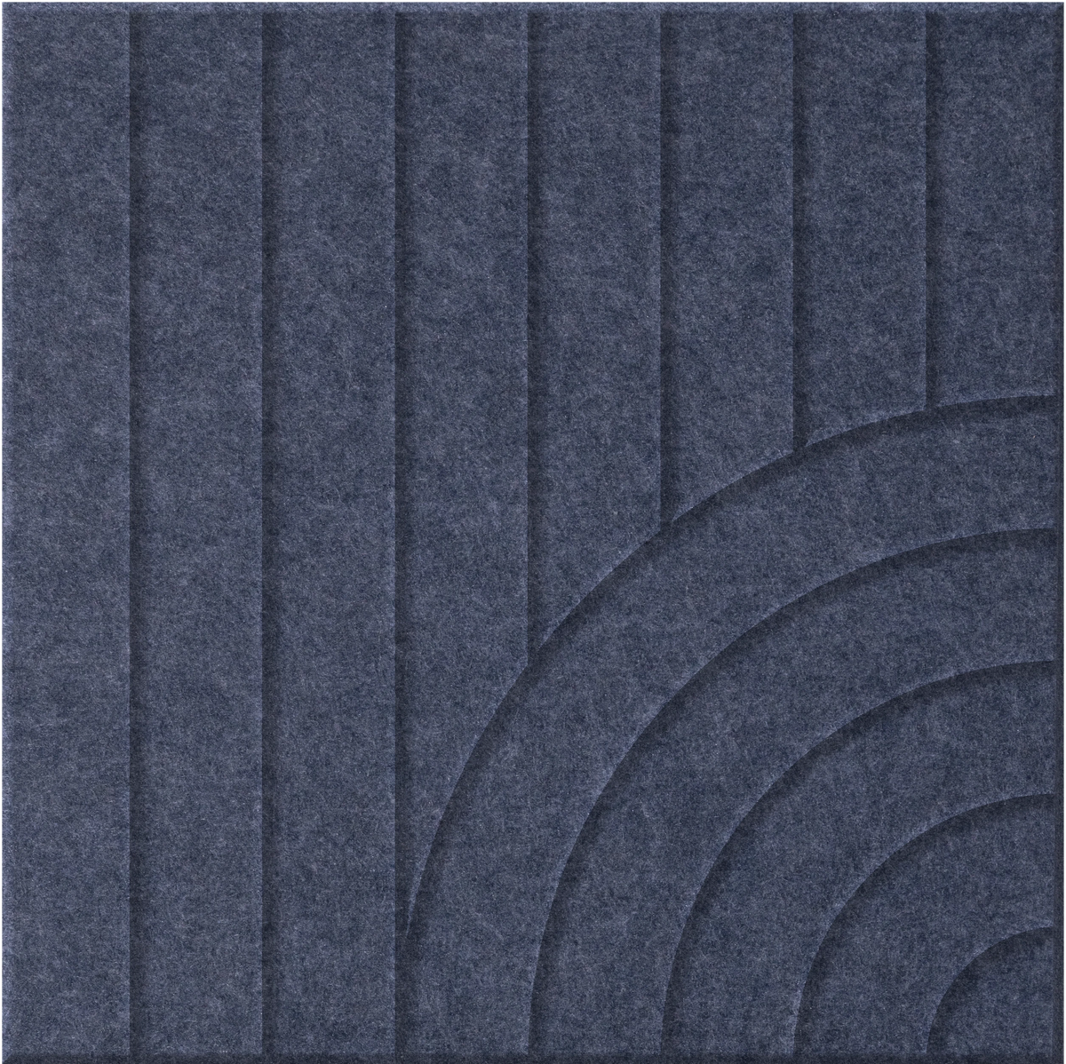 Indigo 9mm Engraved Tangent felt sample with concentric quarter circle grooves