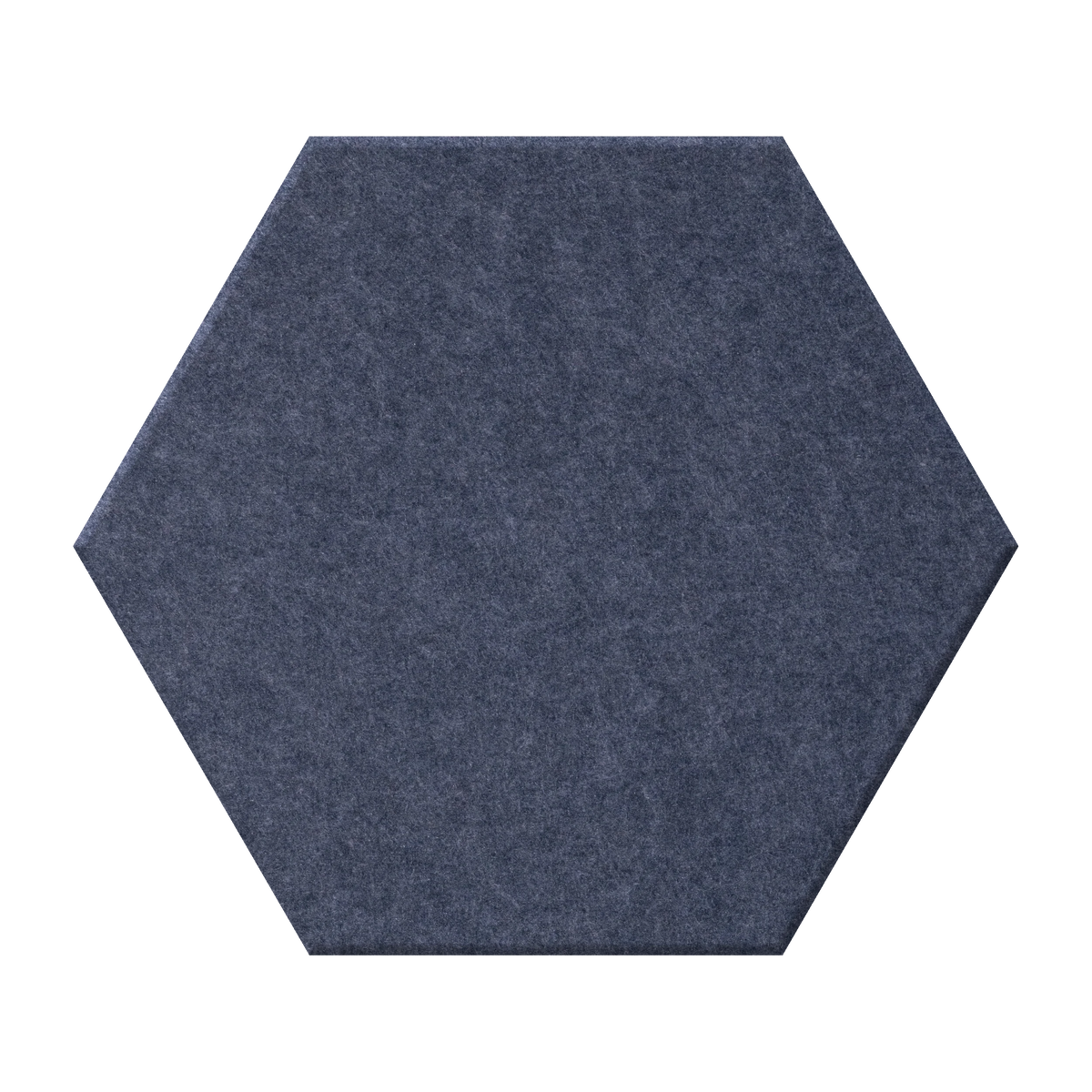 A single hexagonal felt acoustic tile in a dark navy blue color, shown against a plain white background.