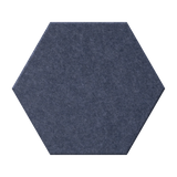 A single hexagonal felt acoustic tile in a dark navy blue color, shown against a plain white background.