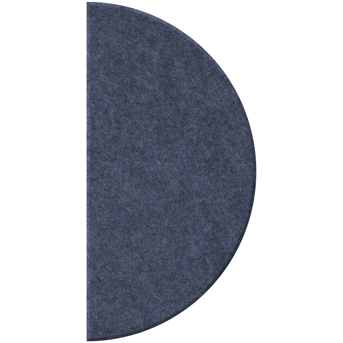 A semi-circular felt rug in a dark slate blue color, shown against a plain white background.