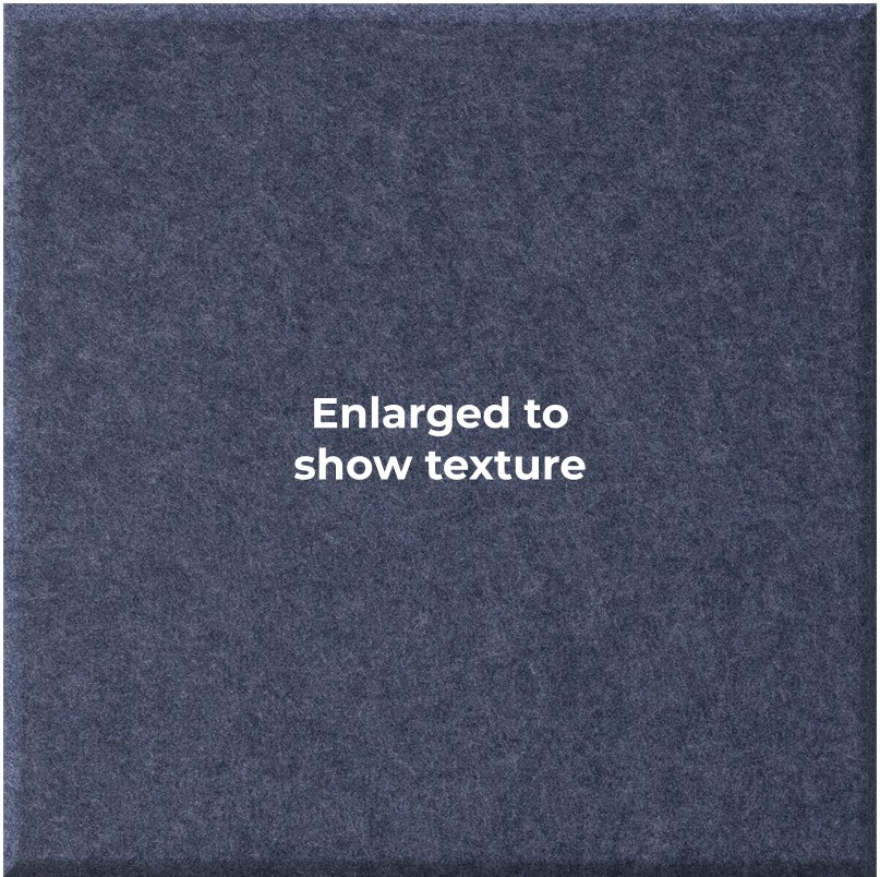 A square swatch of dark slate blue-gray textured material with the centered text 'Enlarged to show texture' in white, shown on a plain white background.