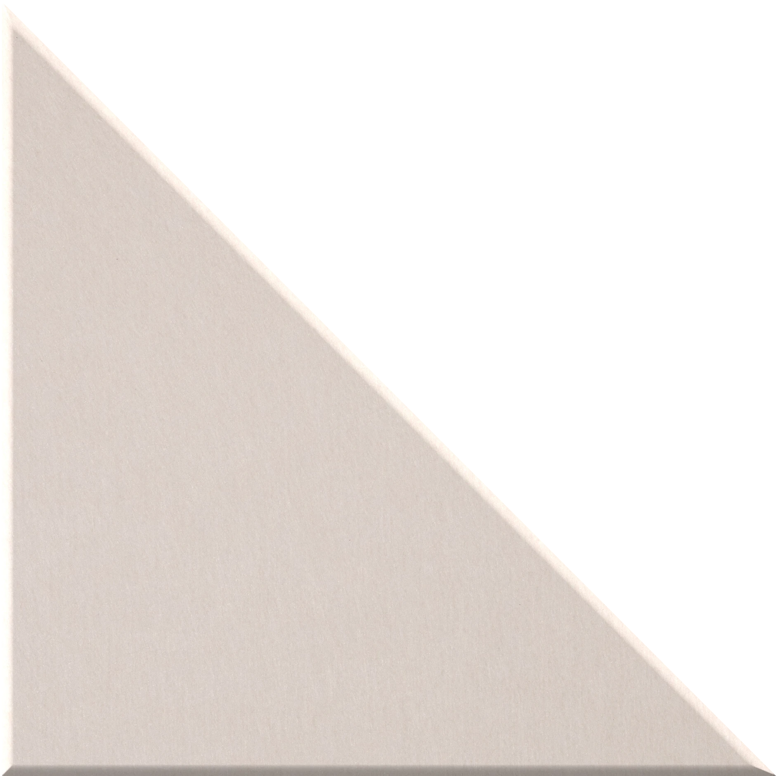 Beige right-angled triangular tile with smooth matte surface and beveled edges.