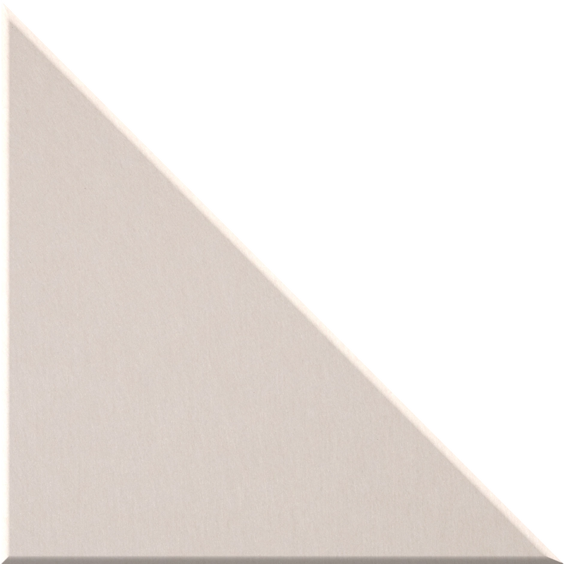 Beige right-angled triangular tile with smooth matte surface and beveled edges.