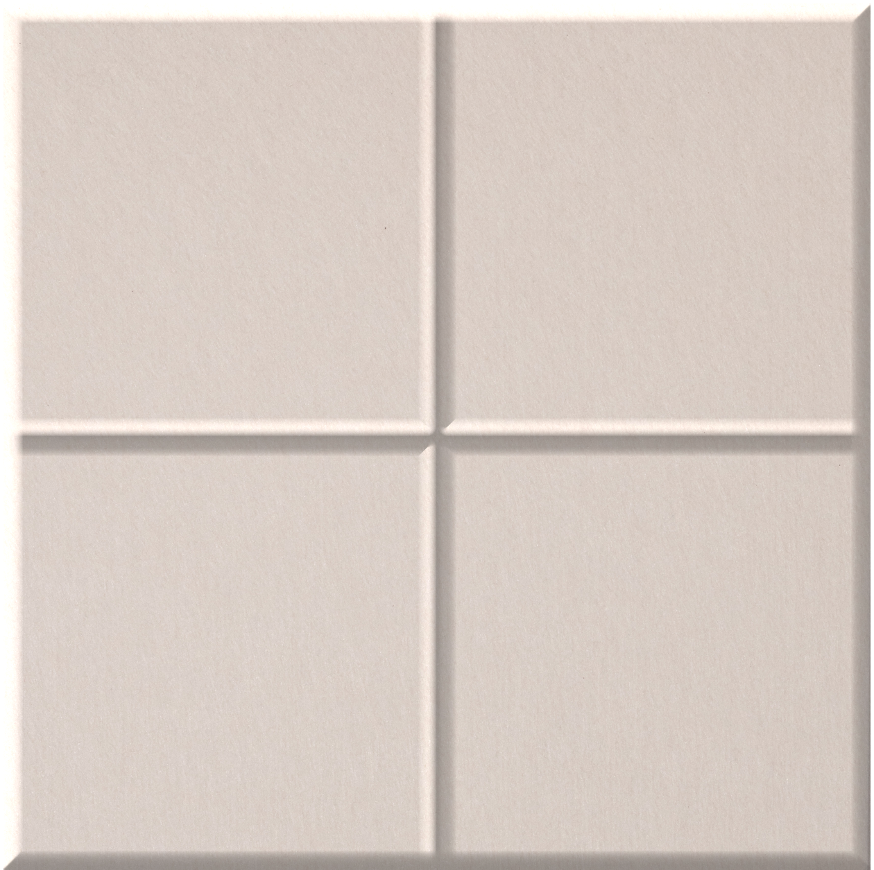 Beige ceramic tile divided into four equal squares with raised grout lines creating a grid pattern.