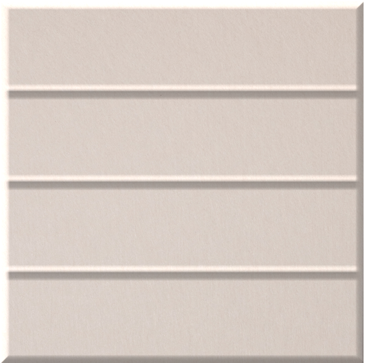 Beige tile with four horizontal gray stripes dividing the surface into equal rectangular sections.