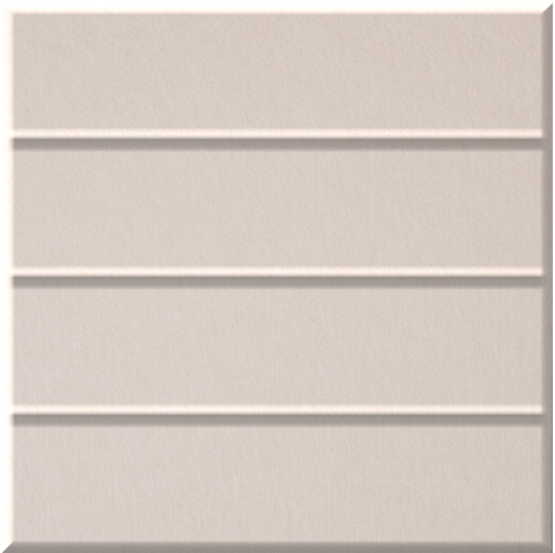 Beige tile with four horizontal gray stripes dividing the surface into equal rectangular sections.