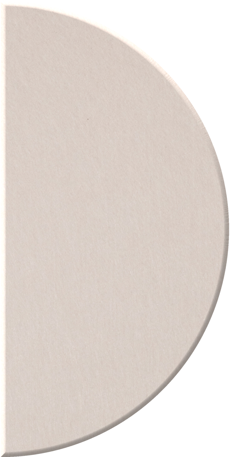 Beige half circle tile with curved edge and flat straight edge.