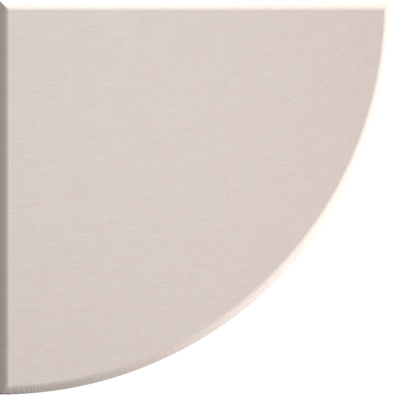 Beige quarter circle tile with curved edge and flat sides.