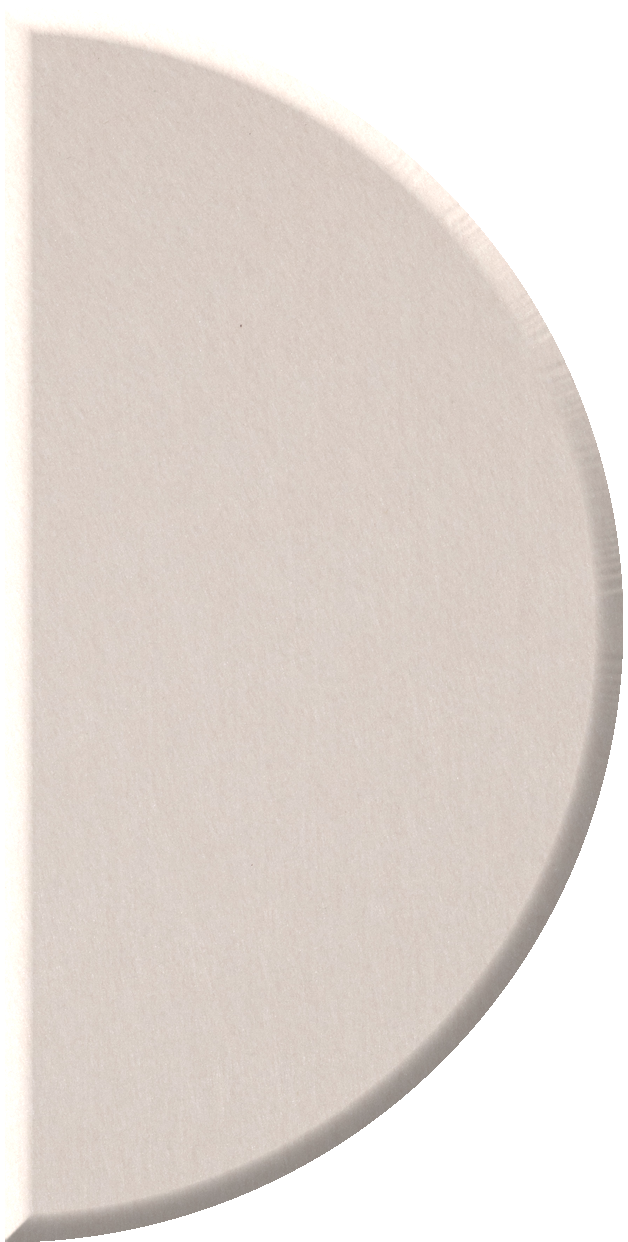 Beige half-circle tile with curved edge and flat left side, shown at an angle.