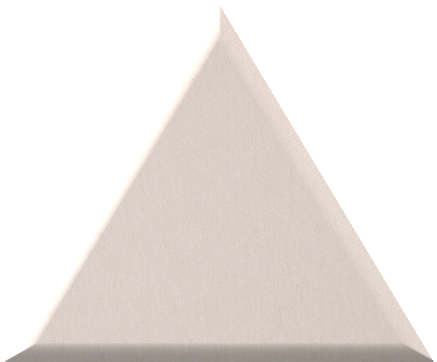 Beige triangular tile with a flat base and pointed apex, shown from a front angle.