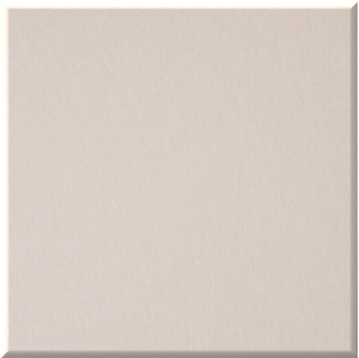 Beige square tile with matte finish and beveled edges.