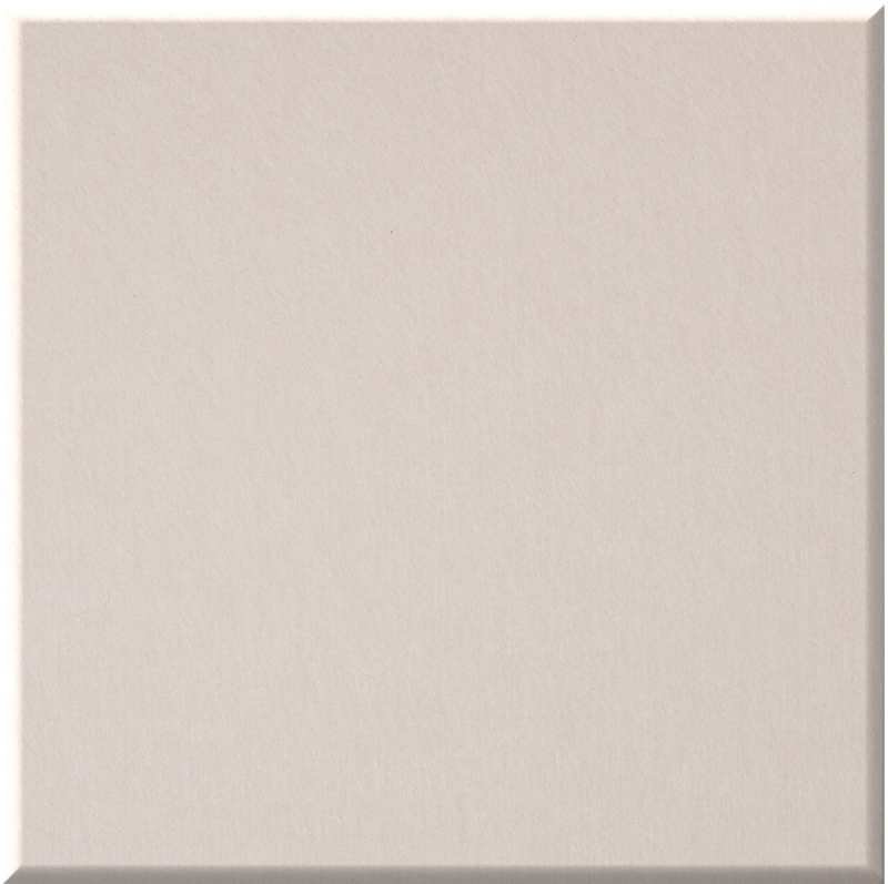 Beige square tile with matte finish and beveled edges.