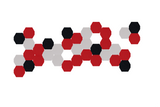 Arrangement of red, black, and gray hexagons clustered together in a honeycomb-like pattern.