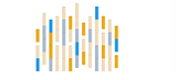 Stacked bar chart with vertical segments in blue, gray, gold, and natural wood tones arranged in columns.