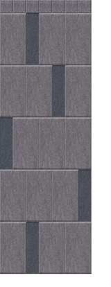 Gray textile tiles with vertical dark stripe accents arranged in staggered pattern.