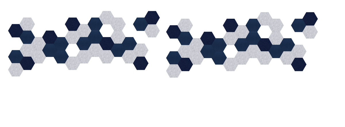 Repeating pattern of dark navy and light gray hexagons arranged in two horizontal rows.