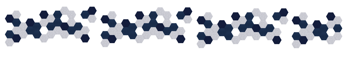 Repeating pattern of dark blue and light gray hexagonal shapes arranged in horizontal rows.
