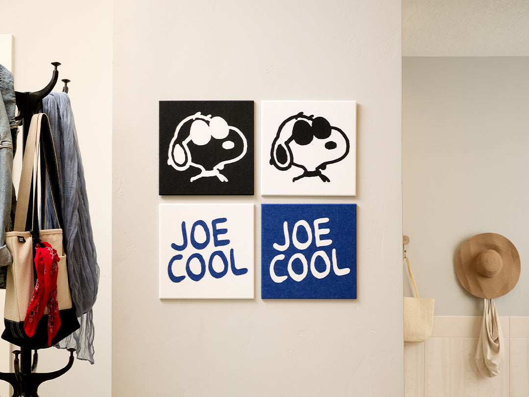 Felt Right x Peanuts Joe Cool Pinboard Installed on Wall in Black, White, and Blue