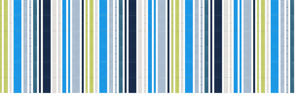 Vertical stripes in blue, green, navy, gray, and white repeating pattern.
