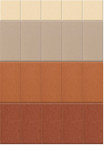 Color palette with five horizontal bands in cream, taupe, burnt orange, and terracotta tones separated by grid lines.