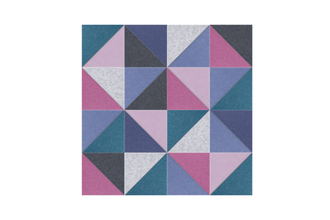 Multicolor triangles square Felt Right design made from sound-dampening acoustic felt panels