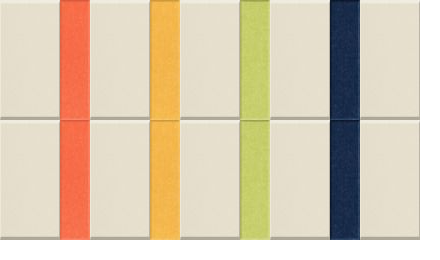 Cream background with vertical pinstripes in coral, gold, lime green, and navy blue.