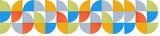 Geometric wall design with repeating colorful semicircles in blue, yellow, orange, gray, and green segments.