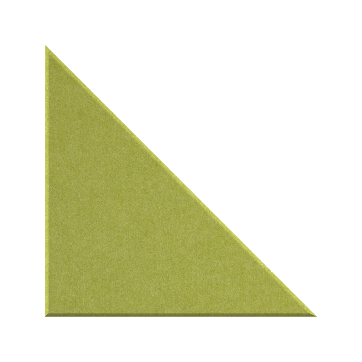 A single folded triangular fabric or felt sample in a muted yellow-green color, positioned on a plain white background.