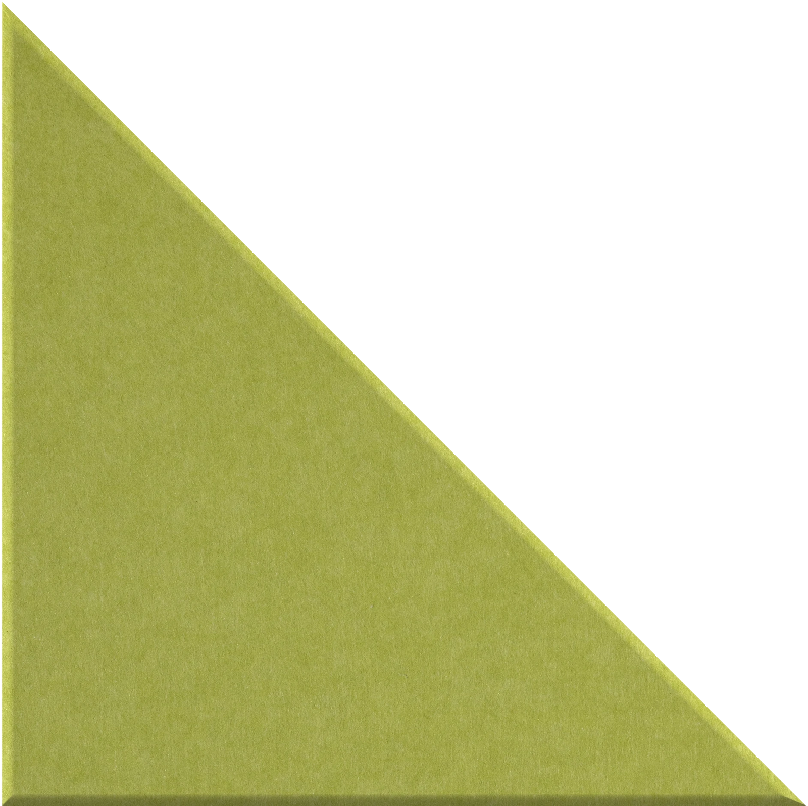 Right triangle tile in muted yellow-green with textured surface and right angle at bottom left.
