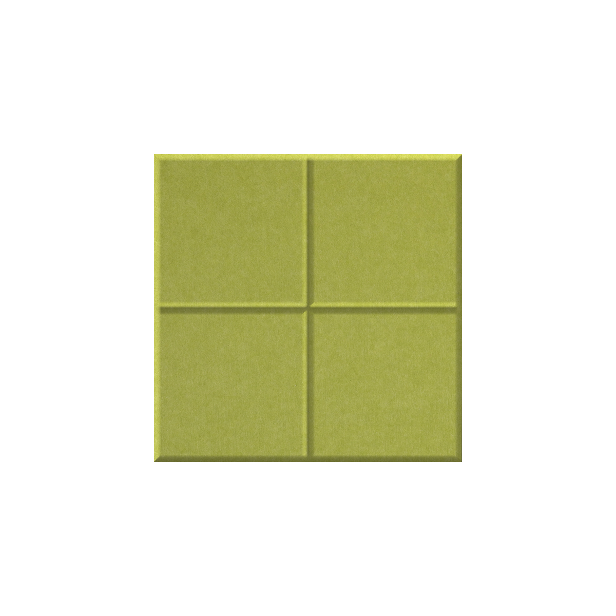 A square four-panel acoustic wall panel in a muted olive green color, shown against a plain white background.