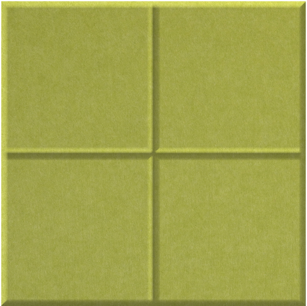 Chartreuse ceramic tile divided into four square sections with raised grid pattern and matte finish.