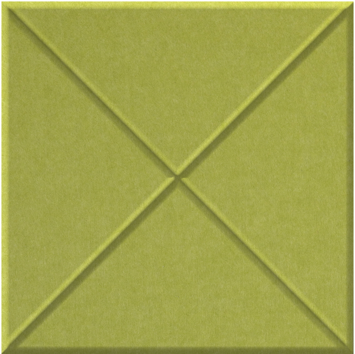 Chartreuse green tile with raised cross pattern creating dimensional X-shaped design.