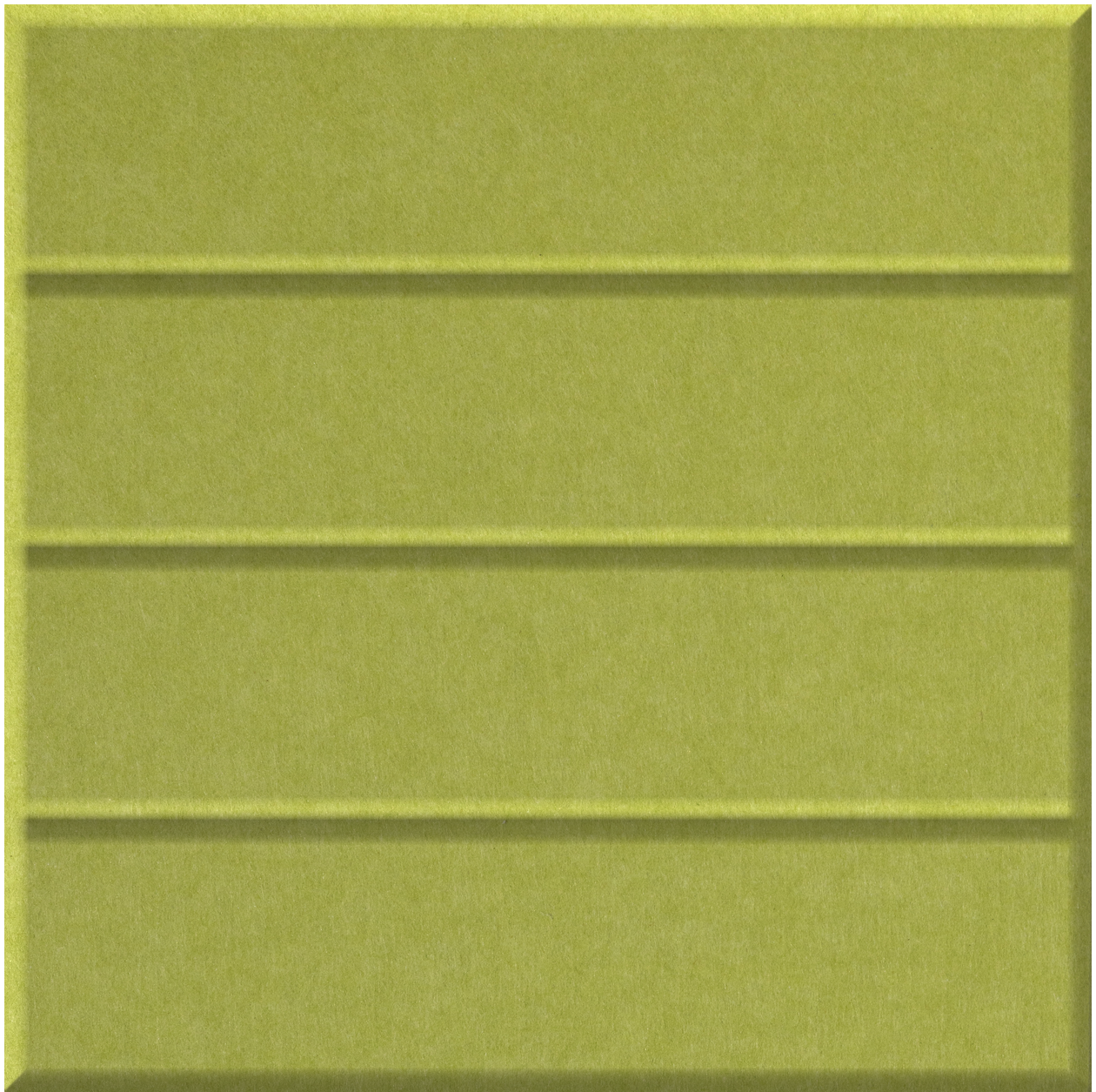 Chartreuse tile with three parallel horizontal grooved lines dividing the surface into four sections.