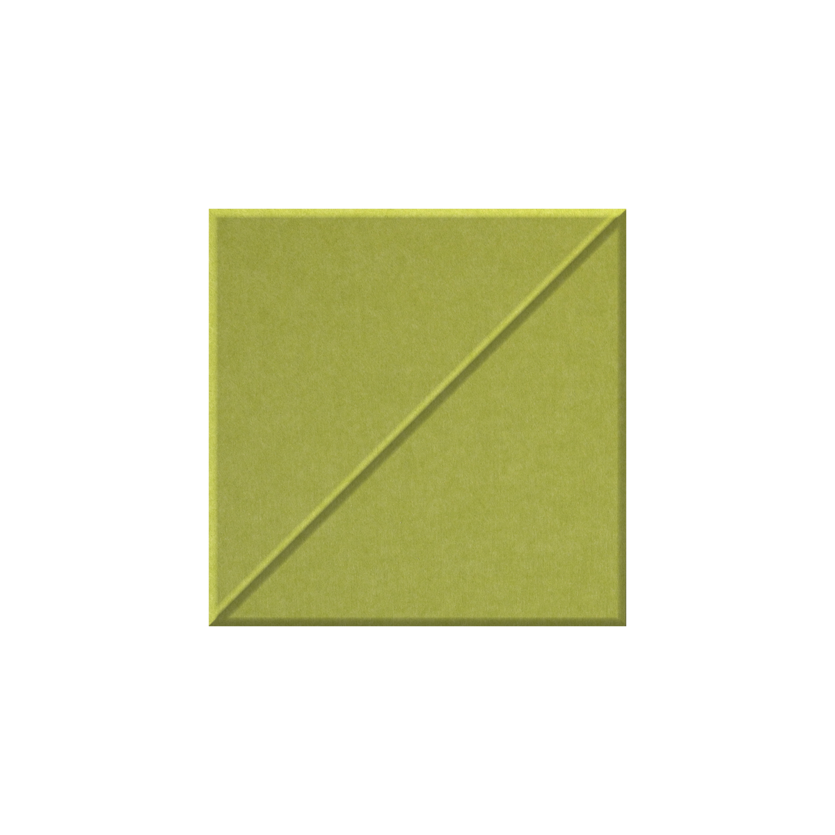 A square sheet of textured olive green paper with a diagonal seam from corner to corner, centered on a plain white background.