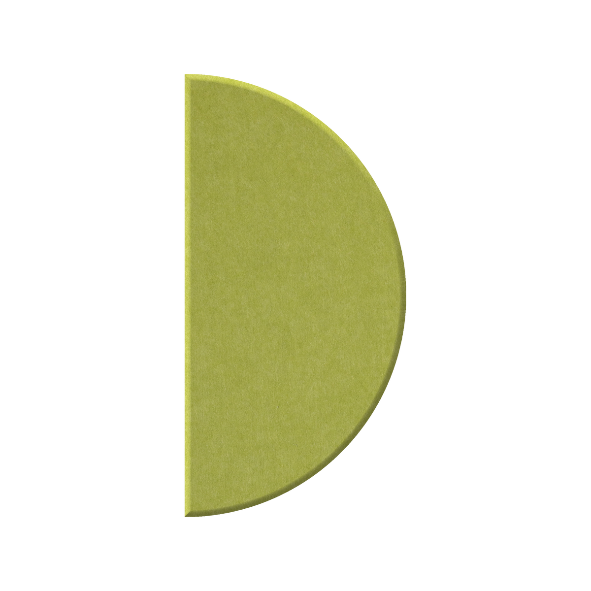A single olive green semi-circle shape with a textured surface, isolated on a solid white background.