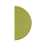 A single olive green semi-circle shape with a textured surface, isolated on a solid white background.