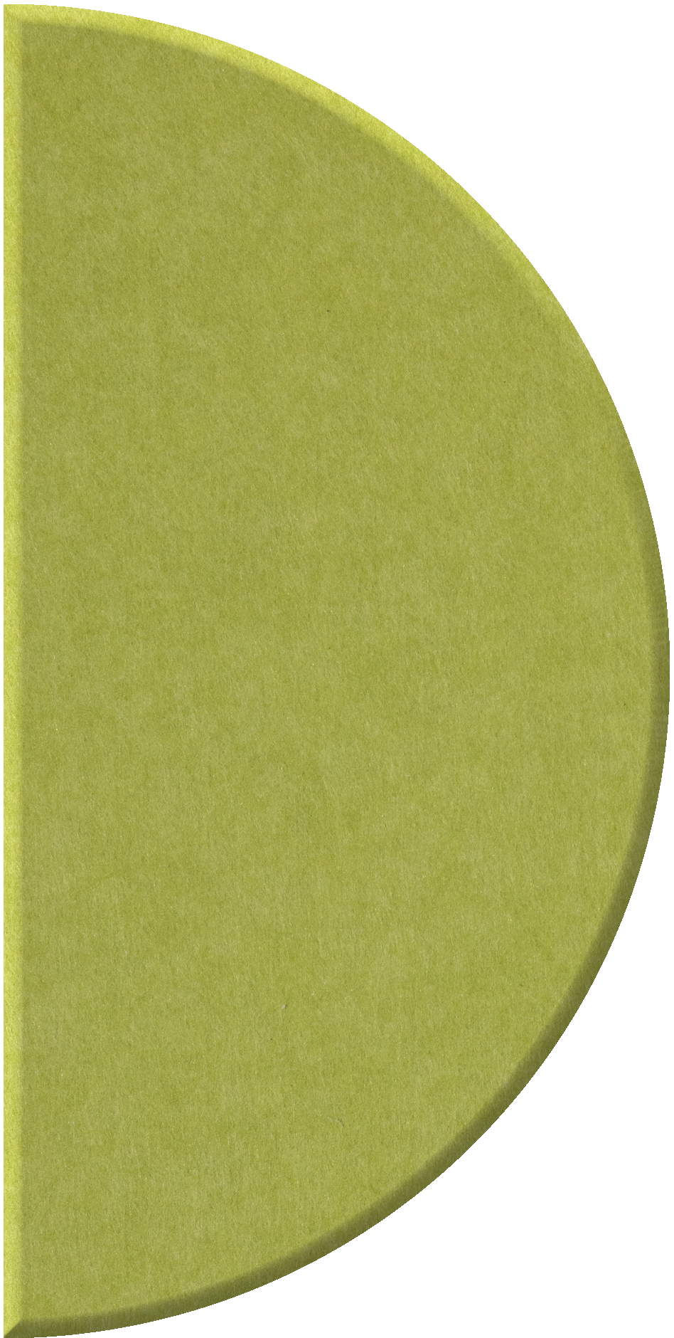 Yellow-green half circle tile with curved edge and textured surface.
