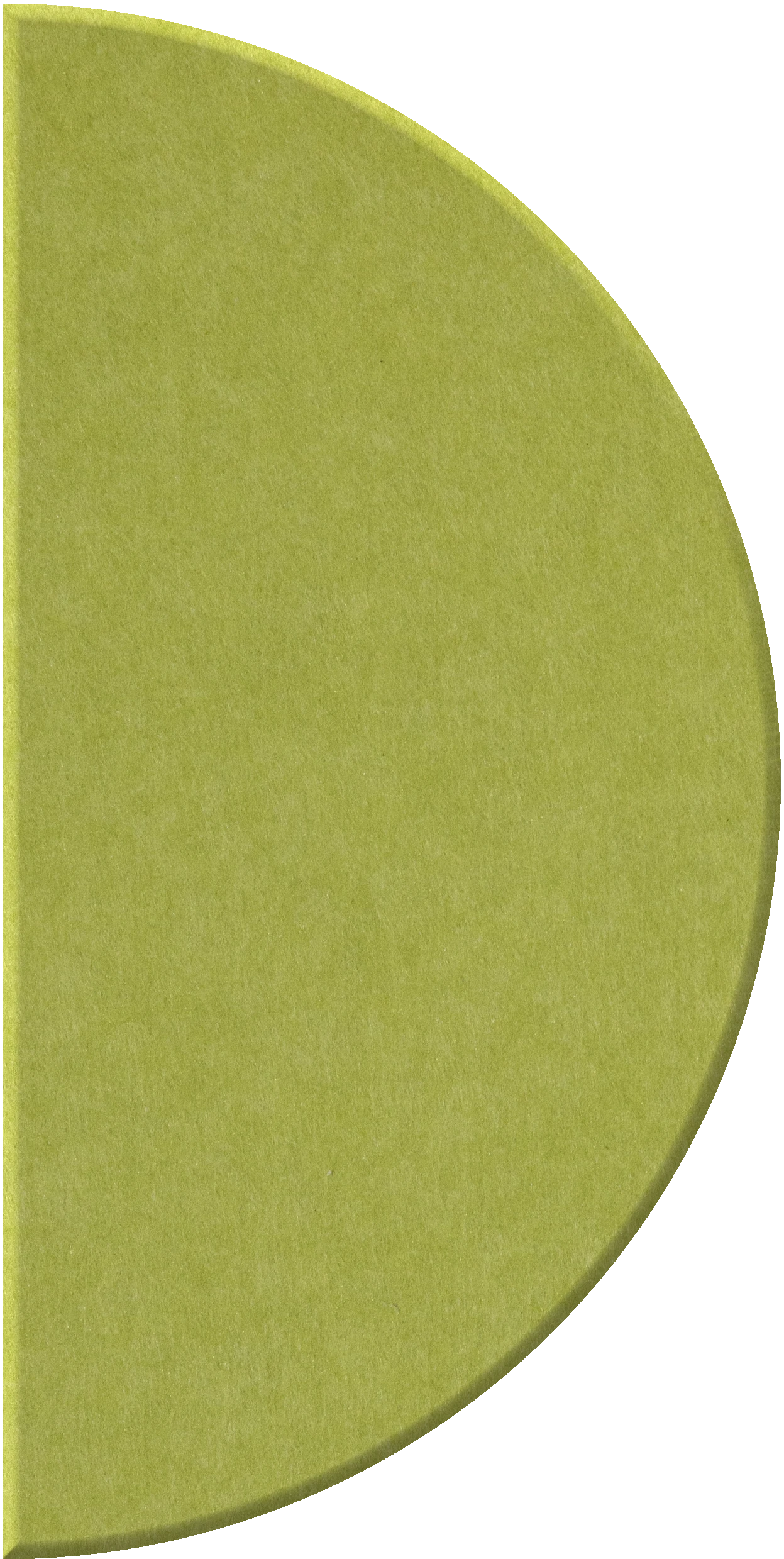 Half-circle tile in lime green with a curved edge and textured surface.