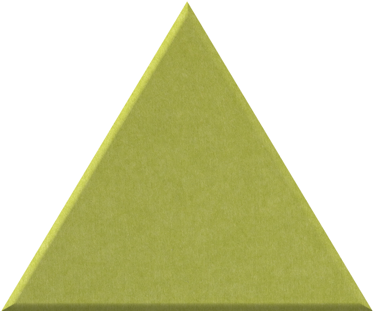 Lime green triangular tile with a matte textured surface and beveled edges.