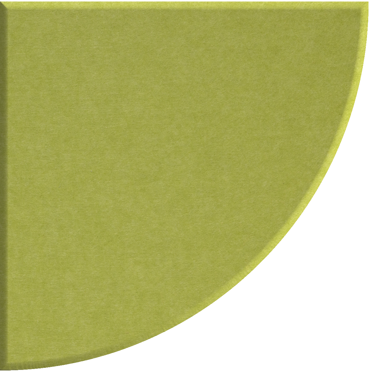 Chartreuse quarter circle tile with curved edge and matte finish.