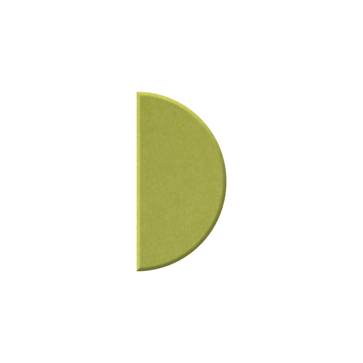 A single flat semicircle-shaped piece in a muted yellow-green color, centered on a plain white background.